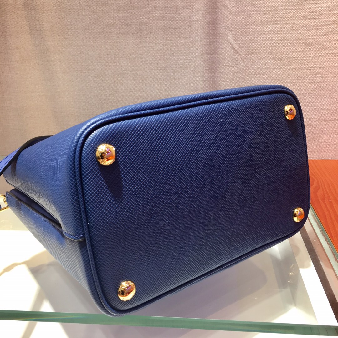 Prada Medium Panier Saffiano Leather Bag Blue/Black 1BA212